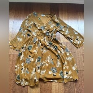 Calvin Klein Mustard Floral Tie-Waist Dress